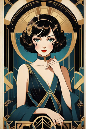 Portrait of a beautiful girl in retro style. Vector illustration.の素材