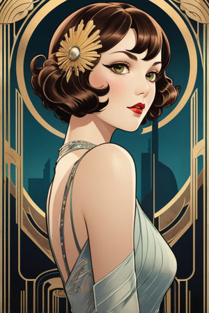 Beautiful young woman with flower in her hair. Vector illustration.の素材