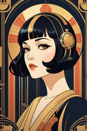 Anime poster Art Deco Design style illustrationの素材