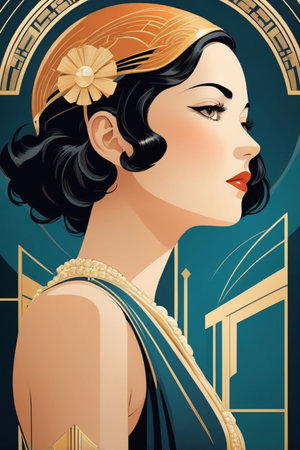Anime poster Art Deco Design style illustrationの素材