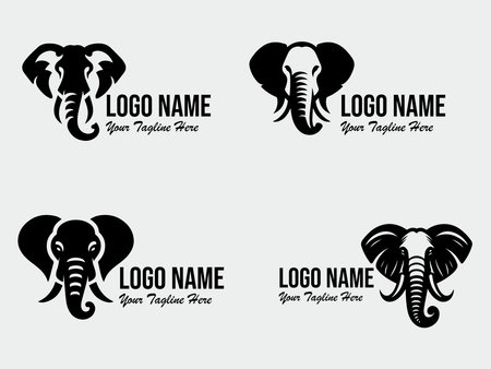Elephant logo set. Vector illustration of elephant head logo template.のイラスト素材