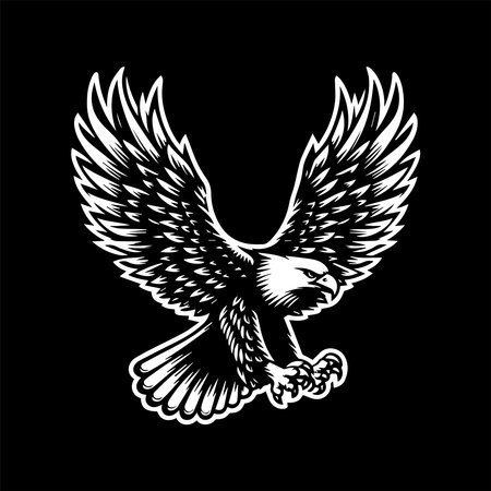 Eagle head with wings on a black background. Vector illustration.のイラスト素材