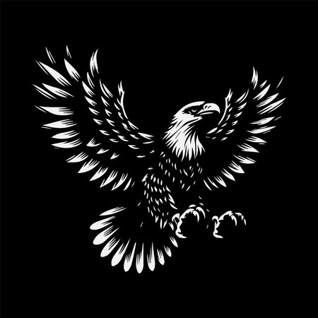 Eagle head with wings on a black background. Vector illustration.のイラスト素材