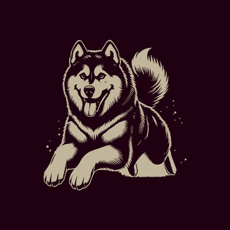 Siberian Husky dog, vector illustration on black background.のイラスト素材