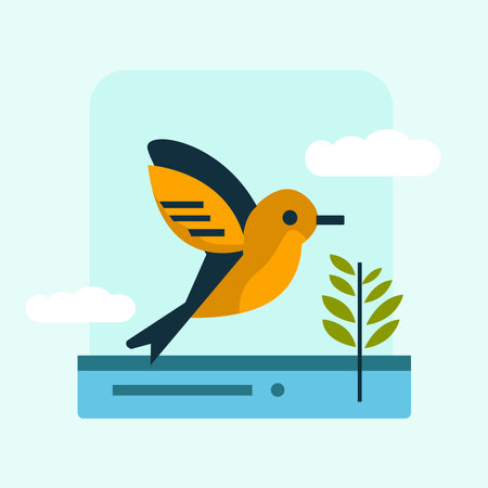 Cute bird sitting on the grass. Flat design vector illustration.のイラスト素材