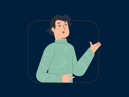 Vector illustration of a man in a green sweater. The guy is surprised.のイラスト素材