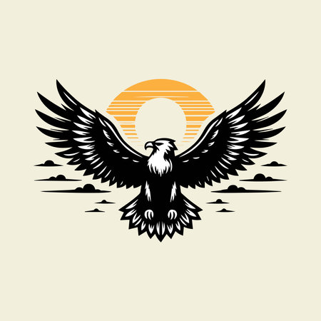 Eagle head with sunset. Vector illustration for t-shirt design.のイラスト素材