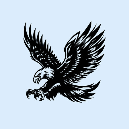 Eagle head isolated on blue background. Vector illustration in vintage style.のイラスト素材
