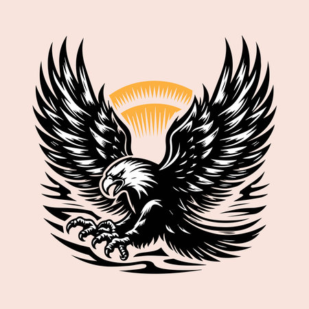 Eagle. Eagle head with wings and sun. Vector illustration.のイラスト素材