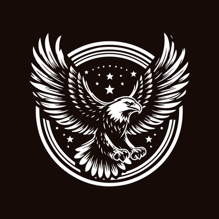 Eagle head with wings and stars. Vector illustration on black background.のイラスト素材