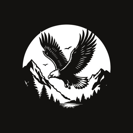 Eagle in the mountains. Vector illustration on a black background.のイラスト素材