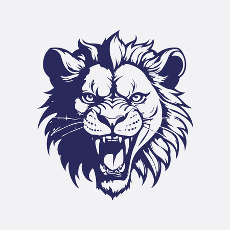 Lion head vector isolated on white background. Hand drawn illustration.のイラスト素材