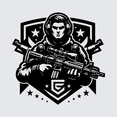 Soldier with assault rifle. Vector illustration for t-shirt print.のイラスト素材