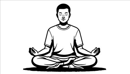 Man meditating in lotus position on white background, vector illustrationのイラスト素材