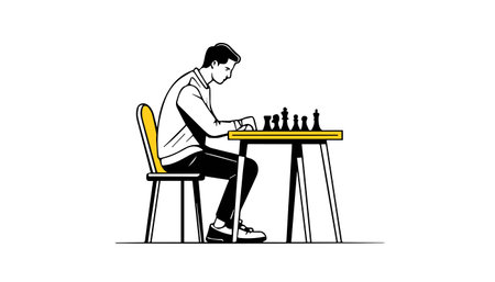 Man playing chess. Vector illustration in flat style on white background.のイラスト素材