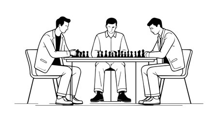 Businessmen playing chess vector illustration. Teamwork, strategy, competition concept.のイラスト素材