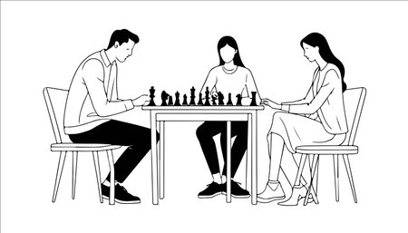 People playing chess, man and woman sitting at table and playing chess, vector illustrationのイラスト素材