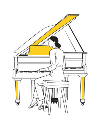 Pianist playing the piano, sketch for your design. Vector illustrationのイラスト素材