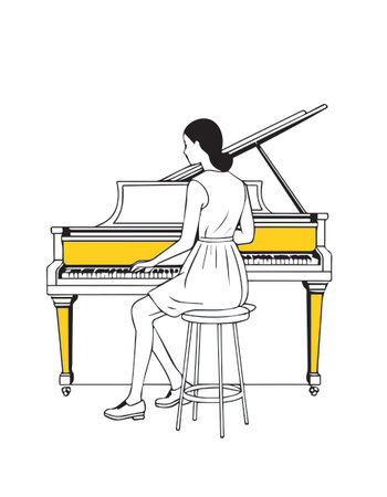 woman playing grand piano icon over white background. colorful design. vector illustrationのイラスト素材