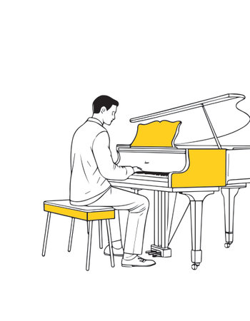 Pianist playing the piano, vector sketch illustration isolated on white background.のイラスト素材