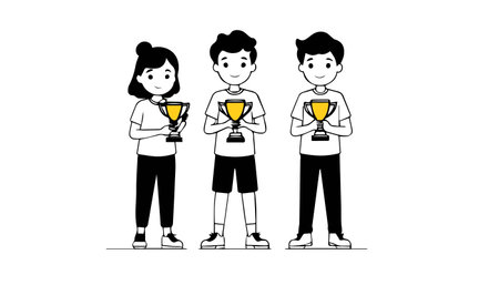 People in sportswear with trophy cup. Flat style vector illustration.のイラスト素材
