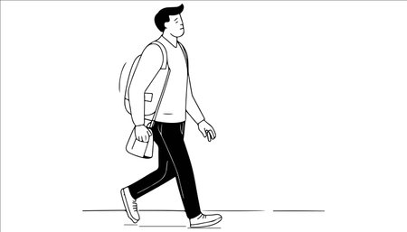 Illustration of a man walking with a bag in his hand.のイラスト素材