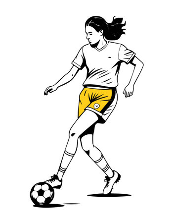 woman soccer player kicking the ball isolated on white background, vector illustrationのイラスト素材