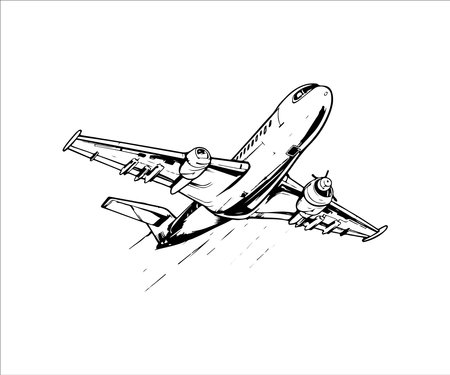 airplane vector illustration on white background. Hand drawn sketch of airplaneのイラスト素材