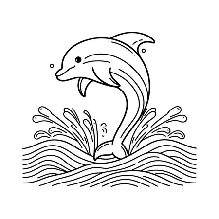 Dolphin jumping out of the water. Hand drawn vector illustration.のイラスト素材
