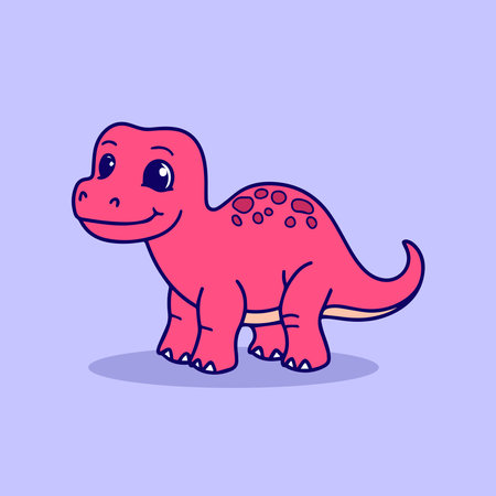 Cute cartoon dinosaur. Vector illustration in flat style. Isolated on purple background.のイラスト素材
