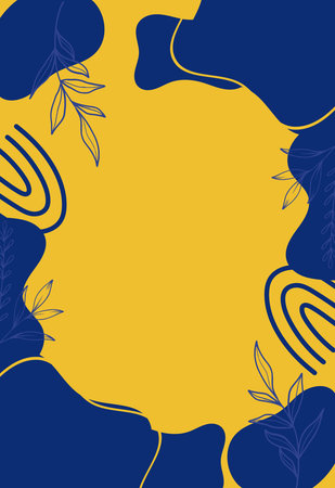 abstract background with leaves and branches in blue and yellow colors, vector illustrationのイラスト素材