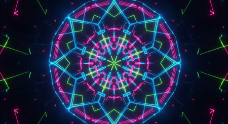 3d illustration of abstract geometric background with neon lights and spirals