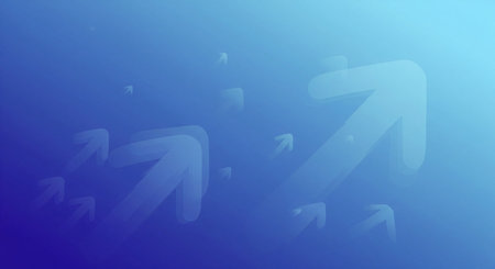 Arrow pointing up on a blue background. 3d rendering.