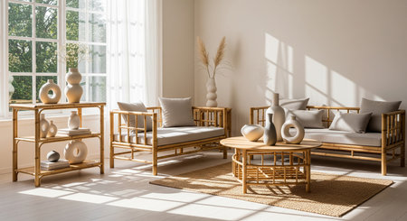 3d render of modern living room interior design. Living room with furniture.