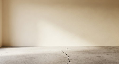 Empty room with concrete floor and shadow on wall. 3d rendering