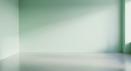 Empty room with green wall and concrete floor. 3D Rendering