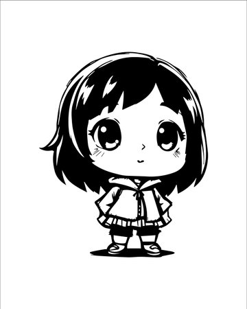 Cute little girl cartoon character on white background. Vector illustration.のイラスト素材