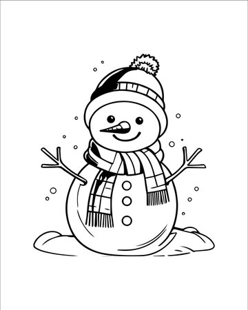 Vector illustration of a snowman in a hat, scarf and mittensのイラスト素材