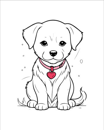 Cute puppy with a red heart. Vector illustration on white background.のイラスト素材