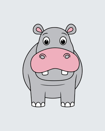 Cute hippopotamus. Vector illustration on a gray background.のイラスト素材