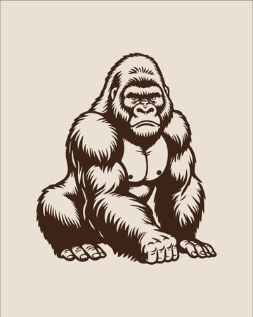 Gorilla sitting on the ground. Vector illustration for your designのイラスト素材