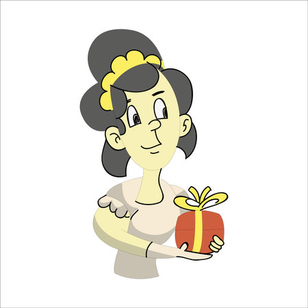Illustration of a girl holding a gift box on a white backgroundのイラスト素材