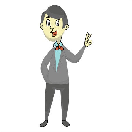 Vector illustration of a man in a business suit showing victory sign.のイラスト素材