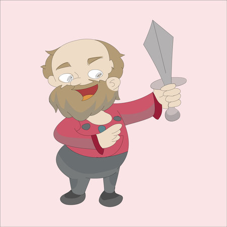 Cartoon illustration of a man with a sword in his hand.のイラスト素材