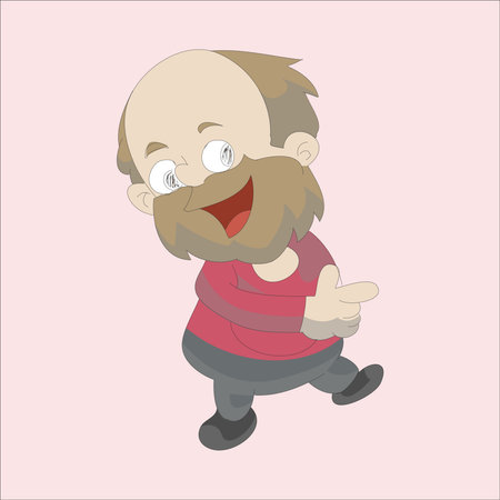 funny cartoon man with beard and mustache in red t-shirtのイラスト素材