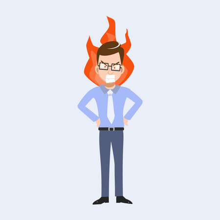 Businessman with red hair and horns in a blue shirt. Vector illustration.のイラスト素材