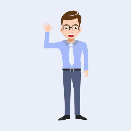 Businessman waving hand. Vector illustration in flat style. Cartoon character.のイラスト素材