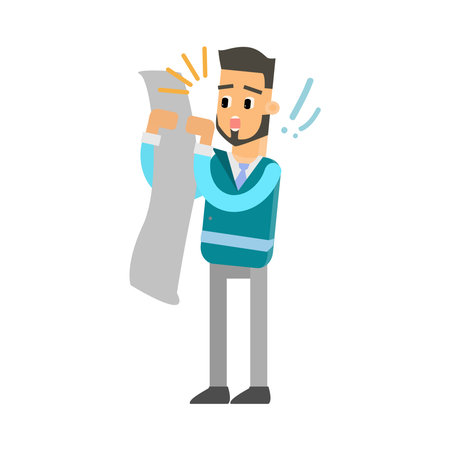 Businessman with a newspaper in his hand. Flat vector illustration.のイラスト素材