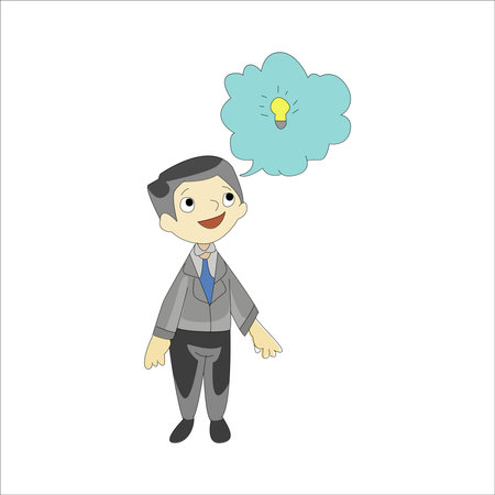businessman thinking with thought bubble over his head, cartoon vector illustrationのイラスト素材