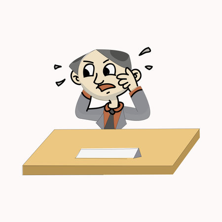 businessman sitting at his desk with hands on his head, vector illustrationのイラスト素材